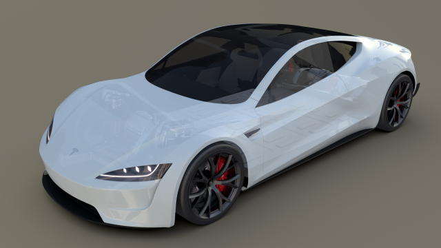 tesla roadster 2020 white with interior and chassis 3D Model .c4d .max .obj .3ds .fbx .stl .blend 
