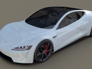 tesla roadster 2020 white with interior and chassis 3D Model