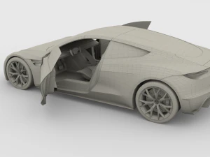 tesla roadster 2020 white with interior and chassis 3D Model