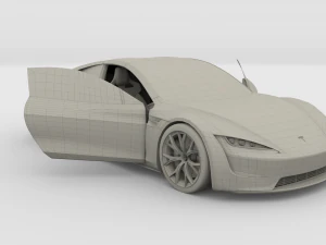tesla roadster 2020 white with interior and chassis 3D Model
