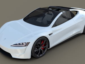 tesla roadster 2020 white with interior and chassis 3D Model