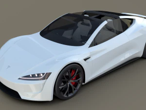 tesla roadster 2020 white with interior and chassis 3D Model
