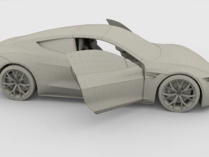 tesla roadster 2020 white with interior and chassis 3D Model