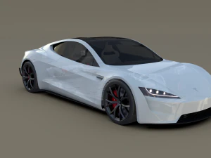 tesla roadster 2020 white with interior and chassis 3D Model
