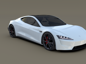 tesla roadster 2020 white with interior and chassis 3D Model