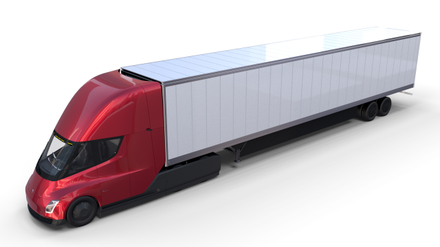 tesla semi truck with interior and trailer red Modèle 3D .c4d .max .obj .3ds .fbx .stl .blend 