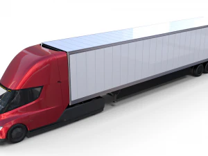 tesla semi truck with interior and trailer red 3D Model