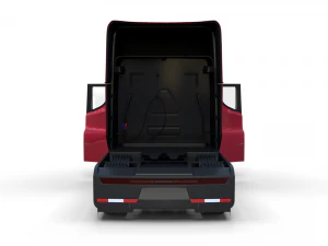 tesla semi truck with interior and trailer red 3D Model