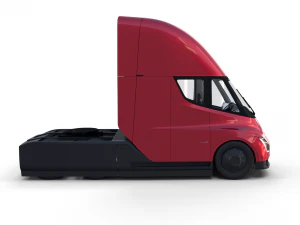 tesla semi truck with interior and trailer red 3D Model