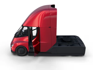 tesla semi truck with interior and trailer red 3D Model