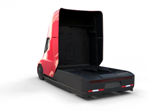 tesla semi truck with interior and trailer red 3D Model