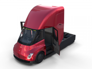 tesla semi truck with interior and trailer red Modèle 3D