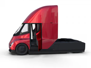 tesla semi truck with interior and trailer red 3D Model