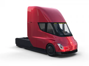 tesla semi truck with interior and trailer red 3D Model