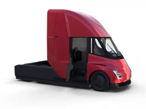 tesla semi truck with interior and trailer red 3D Model