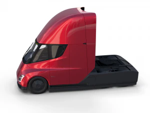 tesla semi truck with interior and trailer red 3D Model