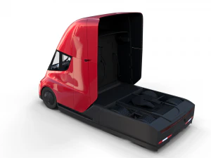 tesla semi truck with interior and trailer red 3D Model
