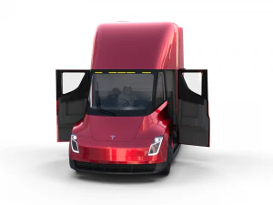 tesla semi truck with interior and trailer red 3D Model