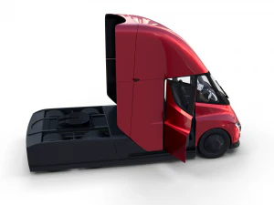 tesla semi truck with interior and trailer red 3D Model