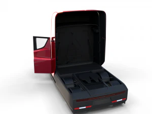 tesla semi truck with interior and trailer red 3D Model