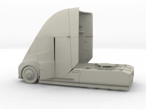 tesla semi truck with interior and trailer red 3D Model