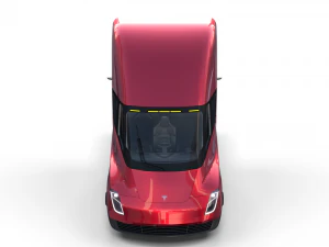 tesla semi truck with interior and trailer red 3D Model