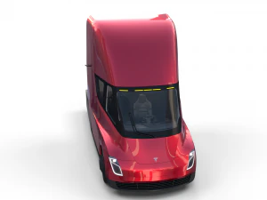 tesla semi truck with interior and trailer red 3D Model
