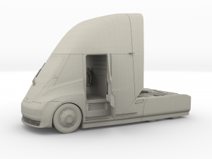 tesla semi truck with interior and trailer red Modèle 3D