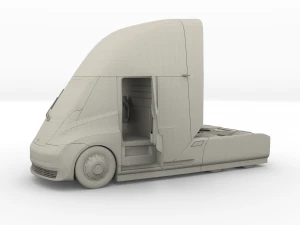 tesla semi truck with interior and trailer red 3D Model