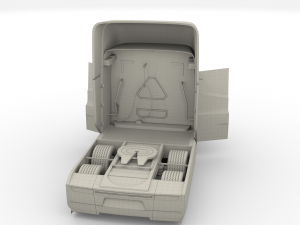 tesla semi truck with interior and trailer red Modèle 3D