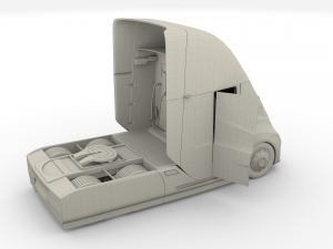 tesla semi truck with interior and trailer red Modèle 3D
