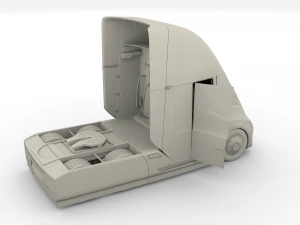 tesla semi truck with interior and trailer red 3D Model