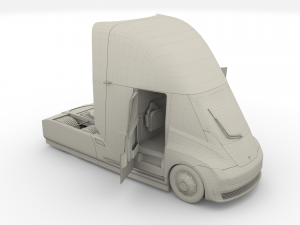 tesla semi truck with interior and trailer red Modèle 3D