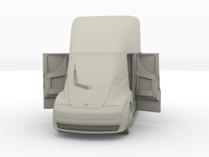 tesla semi truck with interior and trailer red Modèle 3D
