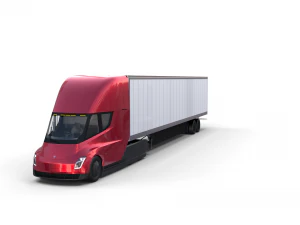 tesla semi truck with interior and trailer red 3D Model