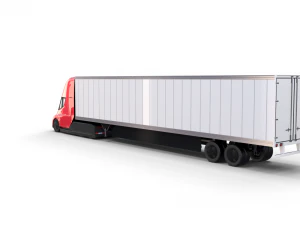 tesla semi truck with interior and trailer red 3D Model
