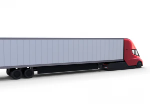 tesla semi truck with interior and trailer red 3D Model