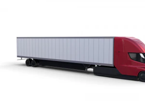 tesla semi truck with interior and trailer red 3D Model