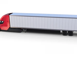 tesla semi truck with interior and trailer red 3D Model