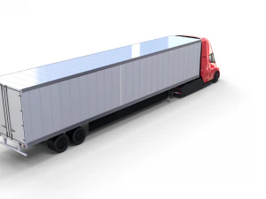 tesla semi truck with interior and trailer red 3D Model
