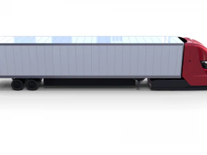 tesla semi truck with interior and trailer red 3D Model