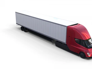 tesla semi truck with interior and trailer red 3D Model
