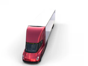tesla semi truck with interior and trailer red 3D Model