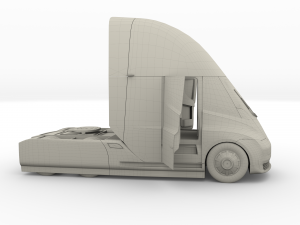tesla semi truck with interior and trailer red Modèle 3D