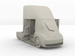 tesla semi truck with interior and trailer red Modèle 3D