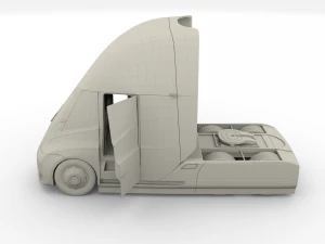 tesla semi truck with interior and trailer red 3D Model
