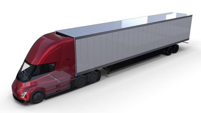 tesla truck with chassis interior and trailer red 3D Model .c4d .max .obj .3ds .fbx .stl .blend 