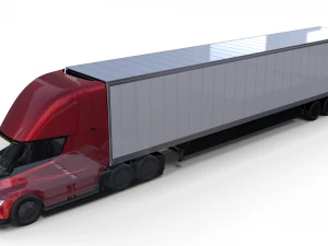 tesla truck with chassis interior and trailer red 3D Model