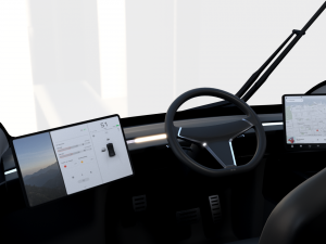 tesla truck with chassis interior and trailer red 3D Model