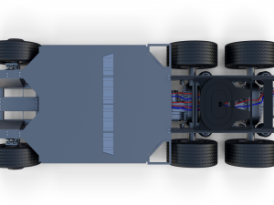 tesla truck with chassis interior and trailer red 3D Model